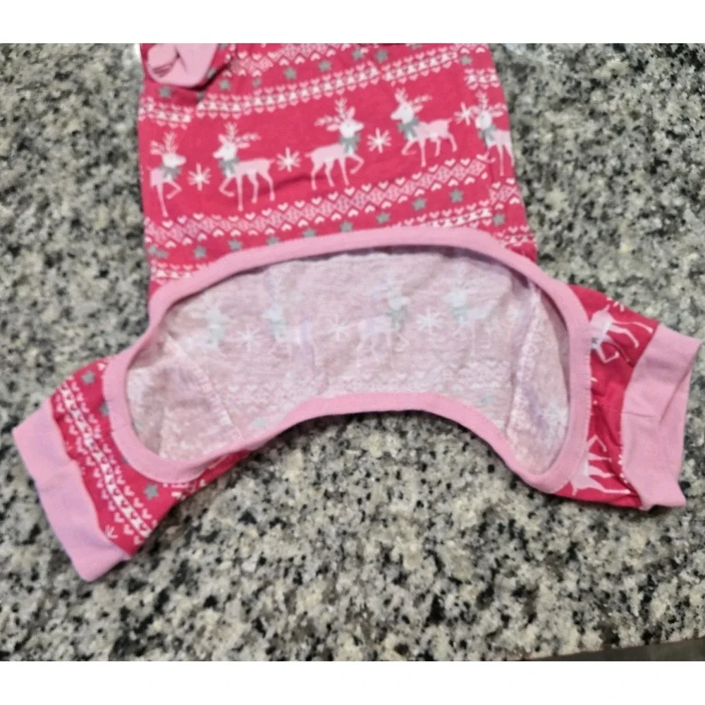 Pet Christmas Pajama Lot Of 2 Sz Small Pink Reindeer 13 Inch Back 10-20 Lbs